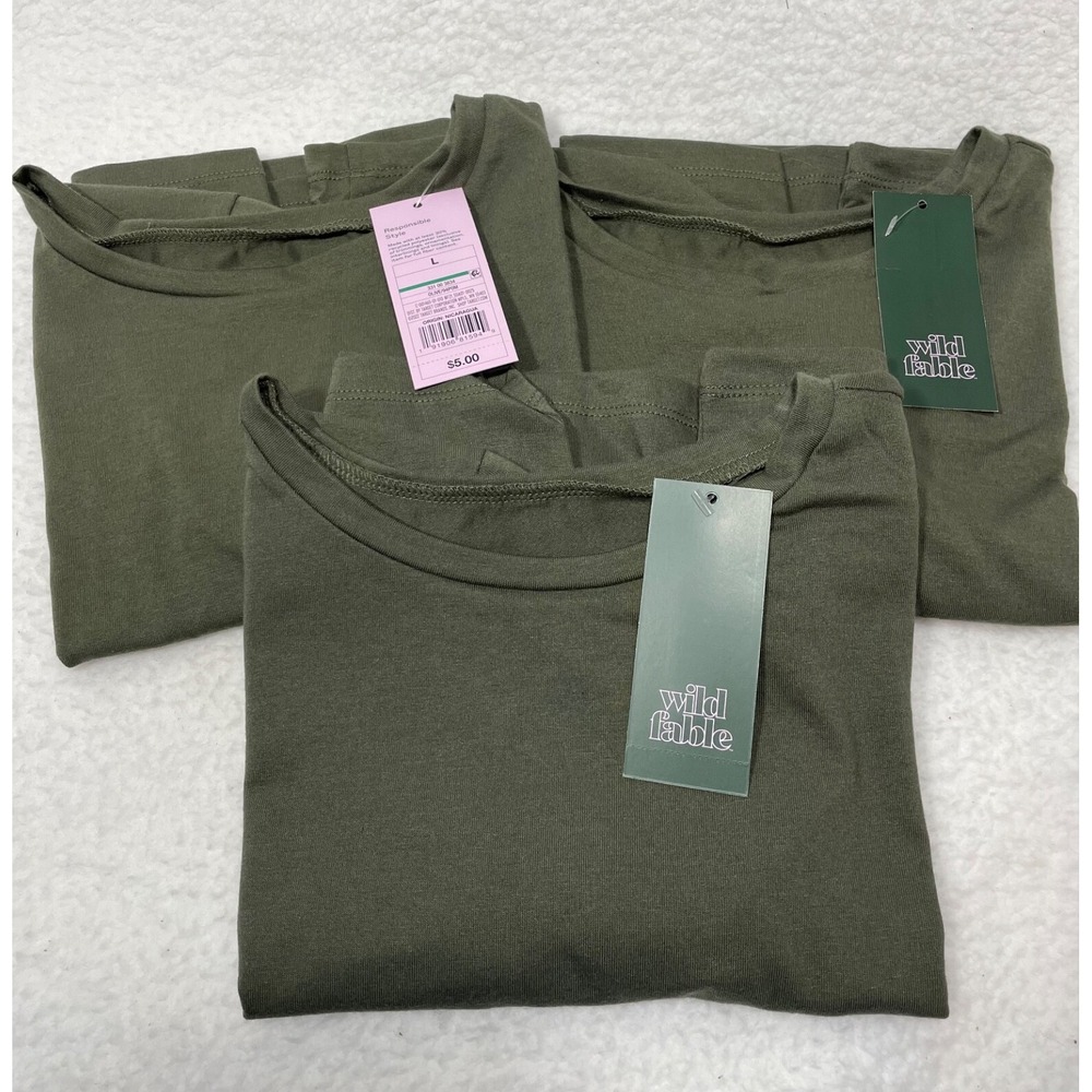 Wild Fable *3 Pack* Womens size Large Short Sleeve Cropped T-Shirt Olive NWT‎